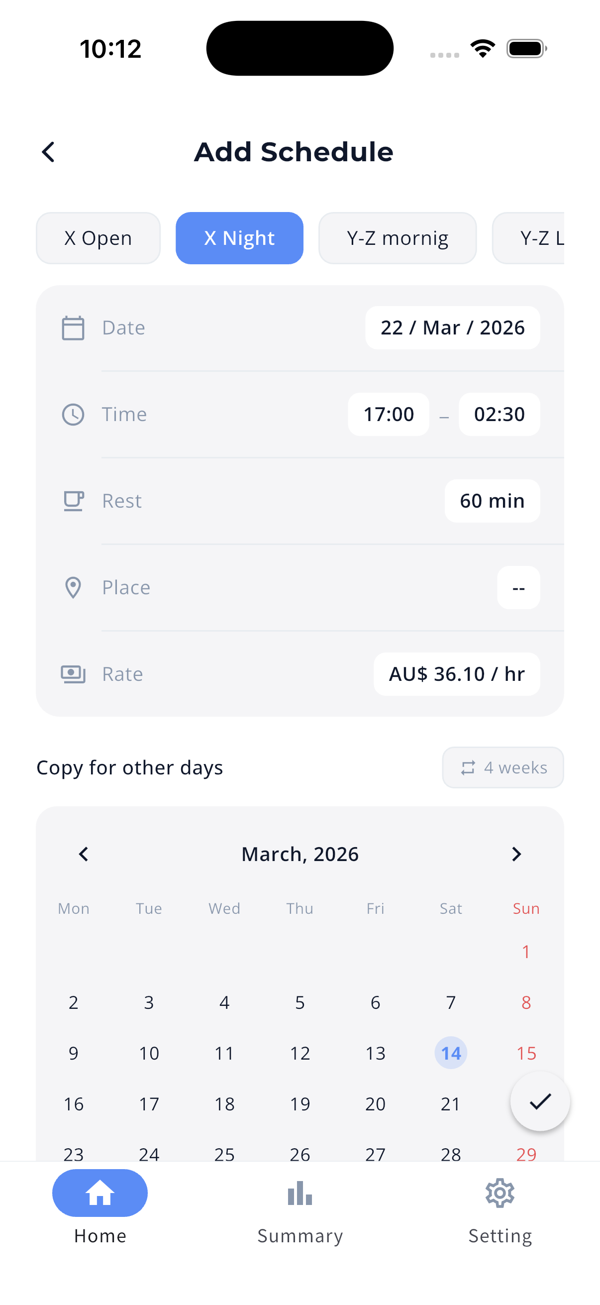 Add shift with pattern selection